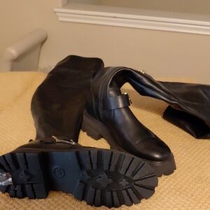 Michael Kors Black Over-the-Knee Lug Sole Boots